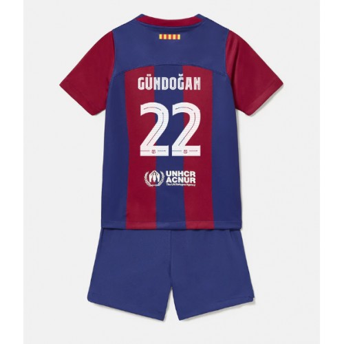 Fotballdrakt Barn Barcelona Ilkay Gundogan #22 Hjemmedraktsett 2023-24 Kortermet (+ Korte bukser)